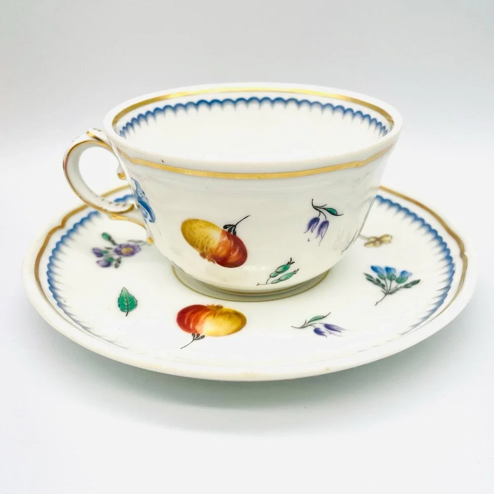 4 sets Richard Ginori Italian Fruit Teacup Saucer Set Floral Botanical Gold Trim